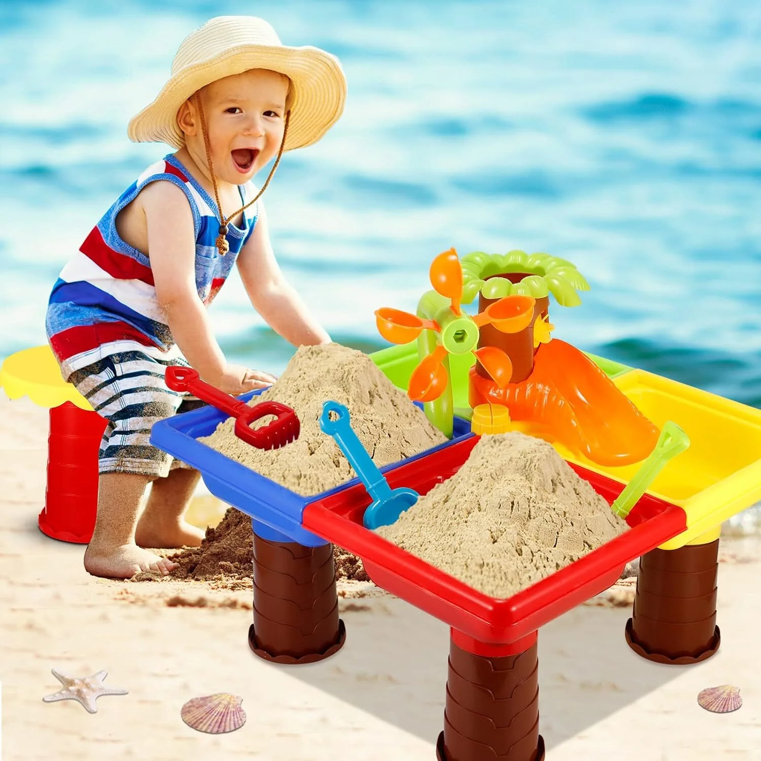 2 In 1 Sand and Water Play Toy Activity Table & Stool Set - Image 3