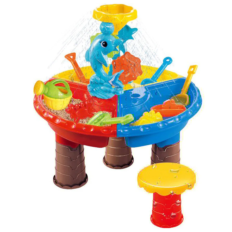 2 In 1 Sand and Water Play Toy Activity Table & Stool Set - Image 2