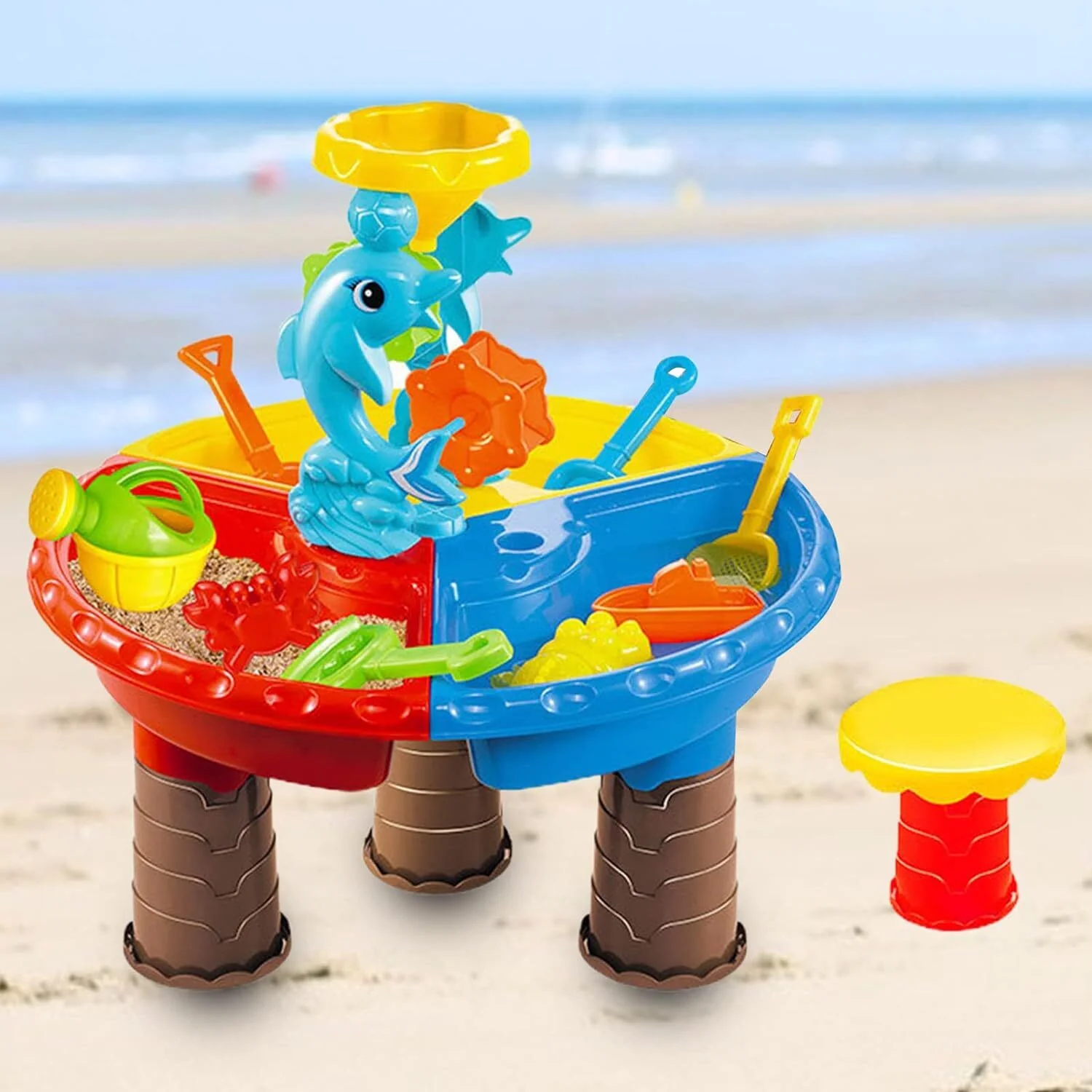 2 In 1 Sand and Water Play Toy Activity Table & Stool Set - Image 8