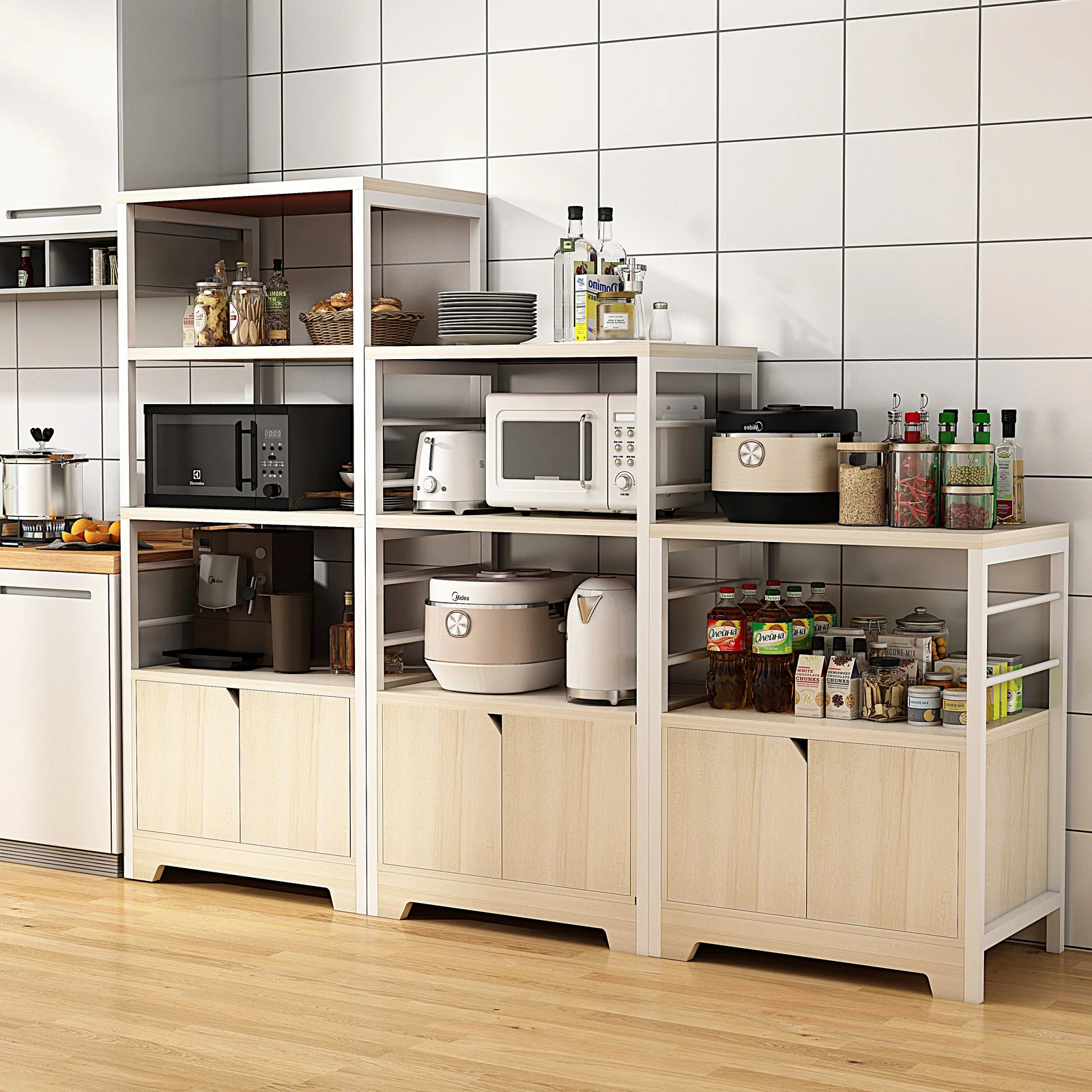 2-Level Arena Organizer Kitchen Storage Cabinet Shelf (White Oak) - Image 8