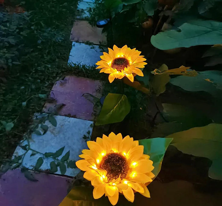 2 PCS Solar Powered Sunflower Lights Outdoor Garden Yard LED Lamp - Image 14