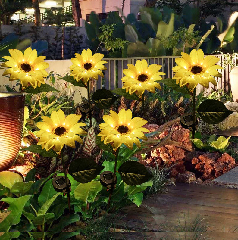 2 PCS Solar Powered Sunflower Lights Outdoor Garden Yard LED Lamp - Image 16