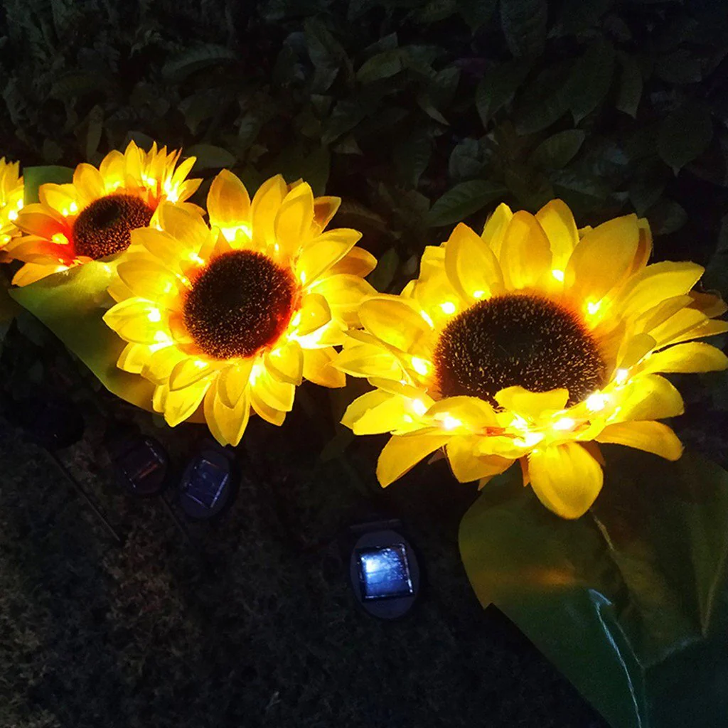 2 PCS Solar Powered Sunflower Lights Outdoor Garden Yard LED Lamp - Image 17