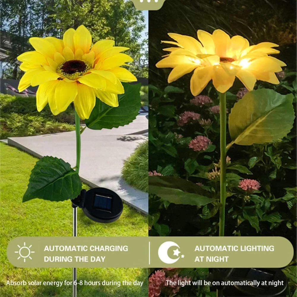 2 PCS Solar Powered Sunflower Lights Outdoor Garden Yard LED Lamp - Image 5
