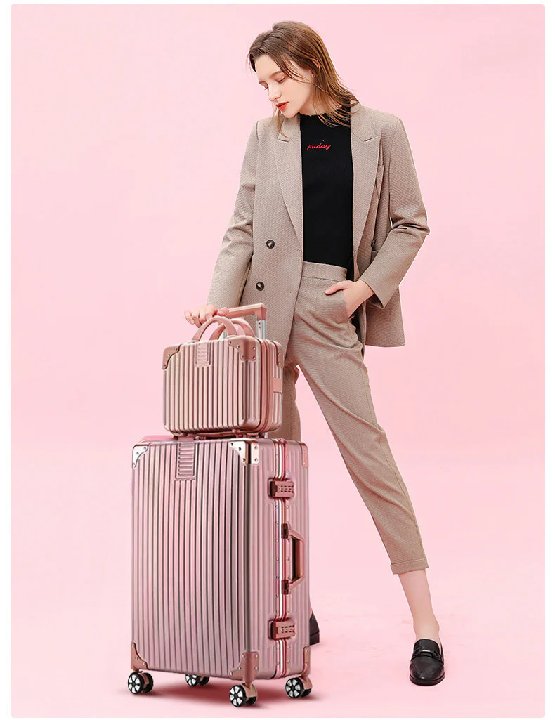 2-Piece Deluxe Tough Carry-On Luggage Suitcase Set (Rose Gold) - Image 3