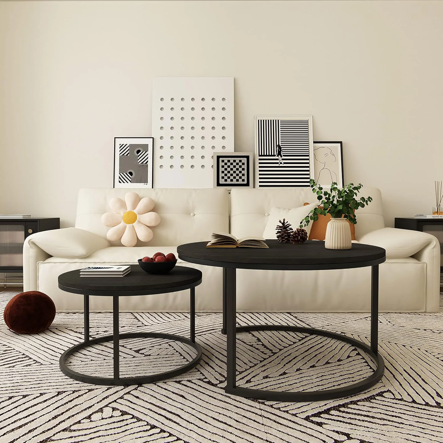 2-Piece Designer Nesting Round Coffee Table Set - Image 4