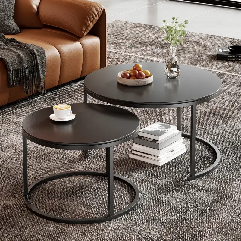 2-Piece Designer Nesting Round Coffee Table Set - Image 6