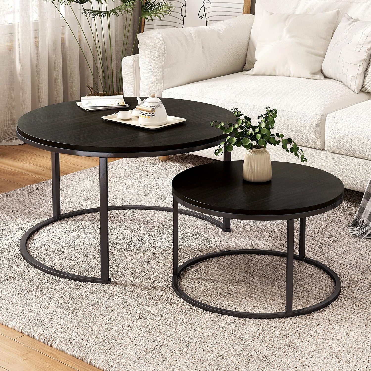 2-Piece Designer Nesting Round Coffee Table Set - Image 7