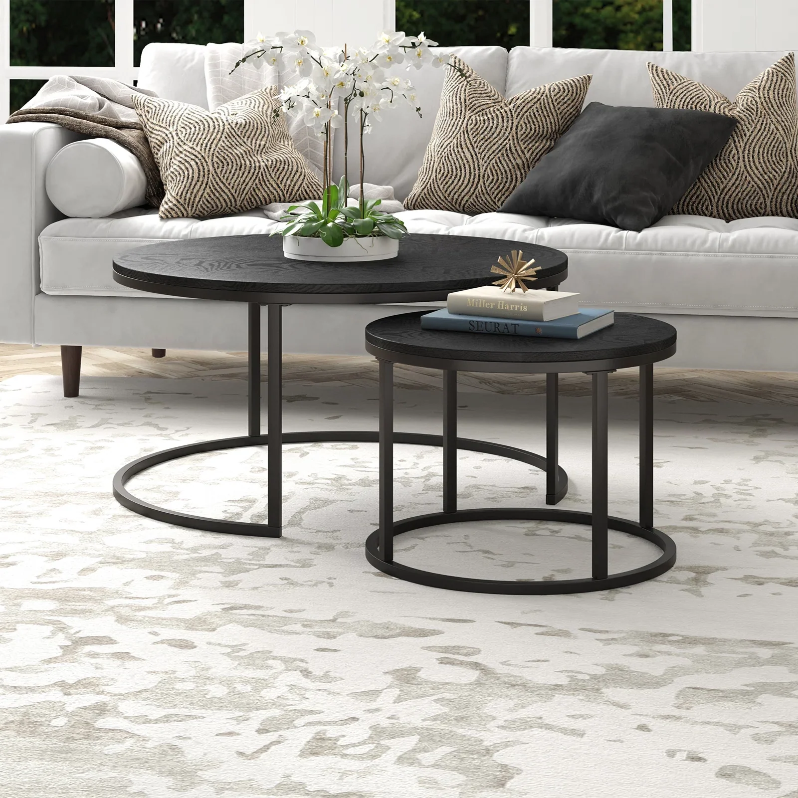 2-Piece Designer Nesting Round Coffee Table Set - Image 9