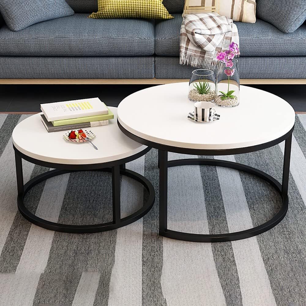 2-Piece Designer Nesting Round Coffee Table Set - Image 2