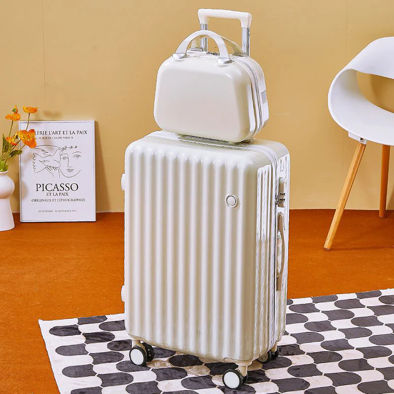 2-Piece Designer Standard Cabin Carry-On Luggage Suitcase Set (White) - Image 3