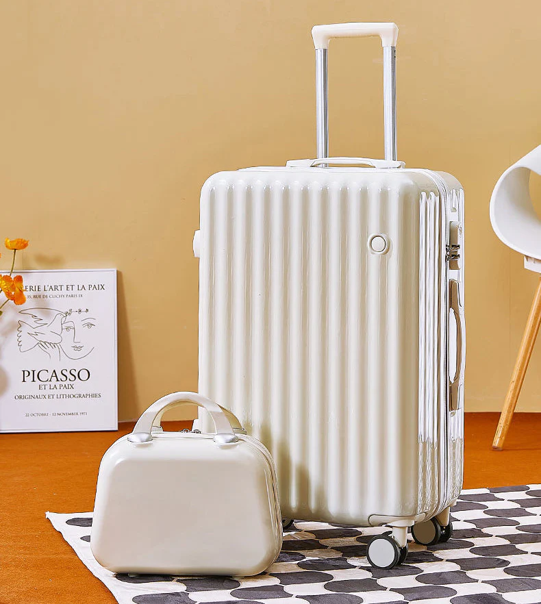 2-Piece Designer Standard Cabin Carry-On Luggage Suitcase Set (White) - Image 4
