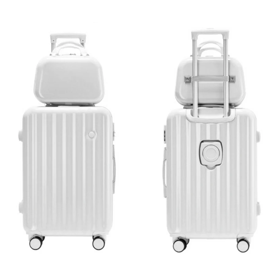 2-Piece Designer Standard Cabin Carry-On Luggage Suitcase Set (White) - Image 5
