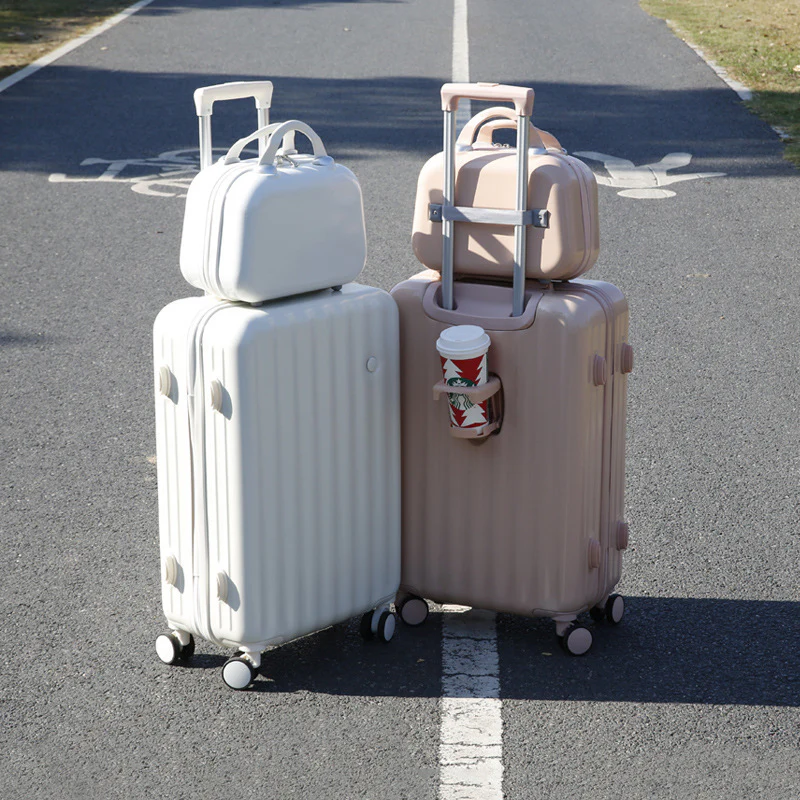 2-Piece Designer Standard Cabin Carry-On Luggage Suitcase Set (White) - Image 6