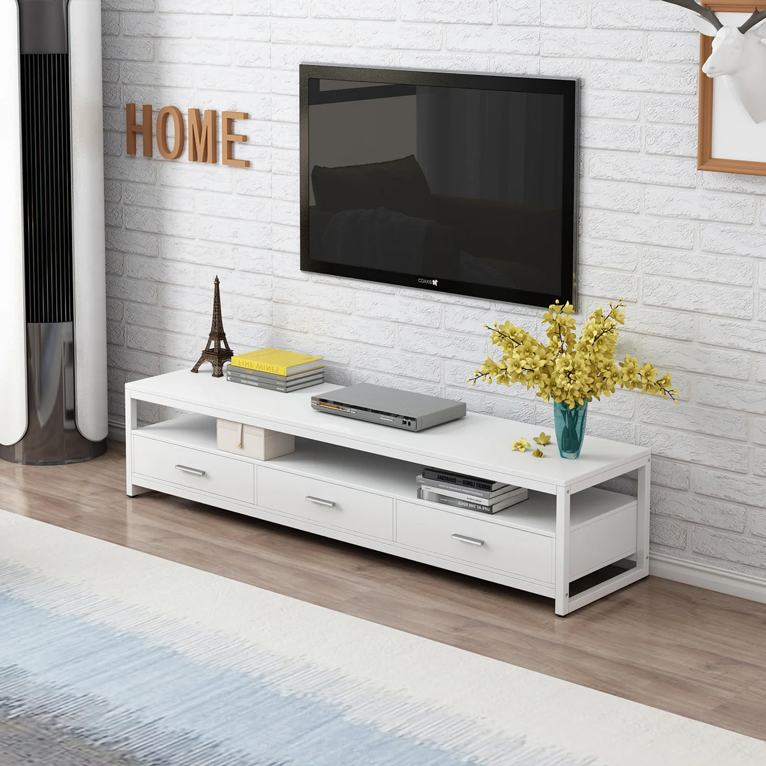 2-Piece Set Athena Coffee Table & TV Cabinet with Drawers (White) - Image 6