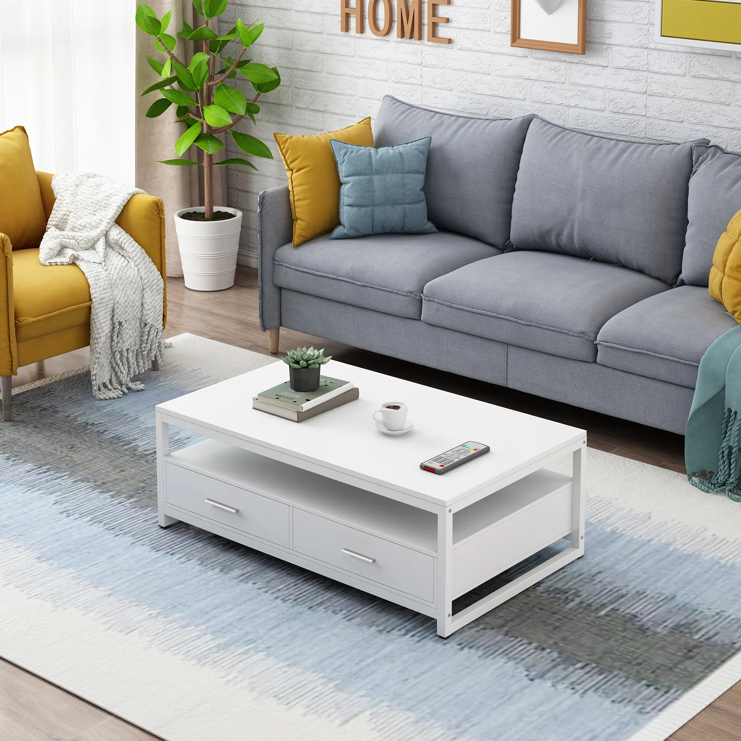 2-Piece Set Athena Coffee Table & TV Cabinet with Drawers (White) - Image 7