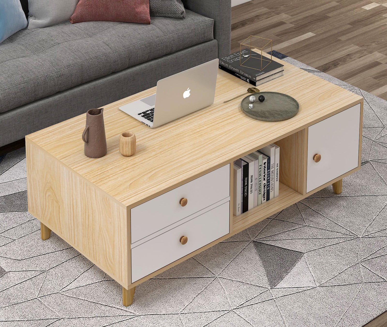 2-Piece Set Deluxe Unity Wooden Coffee Table & TV Cabinet Living Room Package - Image 3