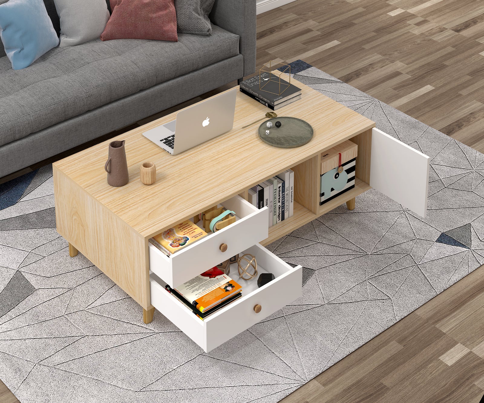 2-Piece Set Deluxe Unity Wooden Coffee Table & TV Cabinet Living Room Package - Image 7