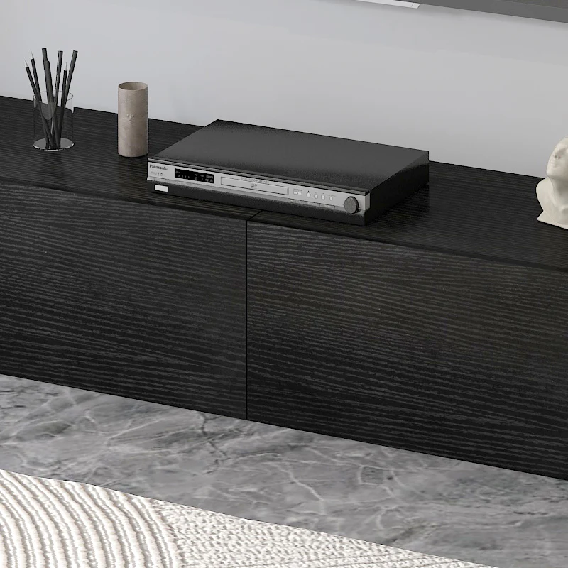 2-Piece Set Lusso Designer Wooden Coffee Table & 2.4m TV Cabinet (Black) - Image 10