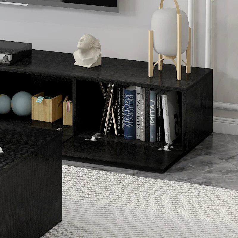 2-Piece Set Lusso Designer Wooden Coffee Table & 2.4m TV Cabinet (Black) - Image 4