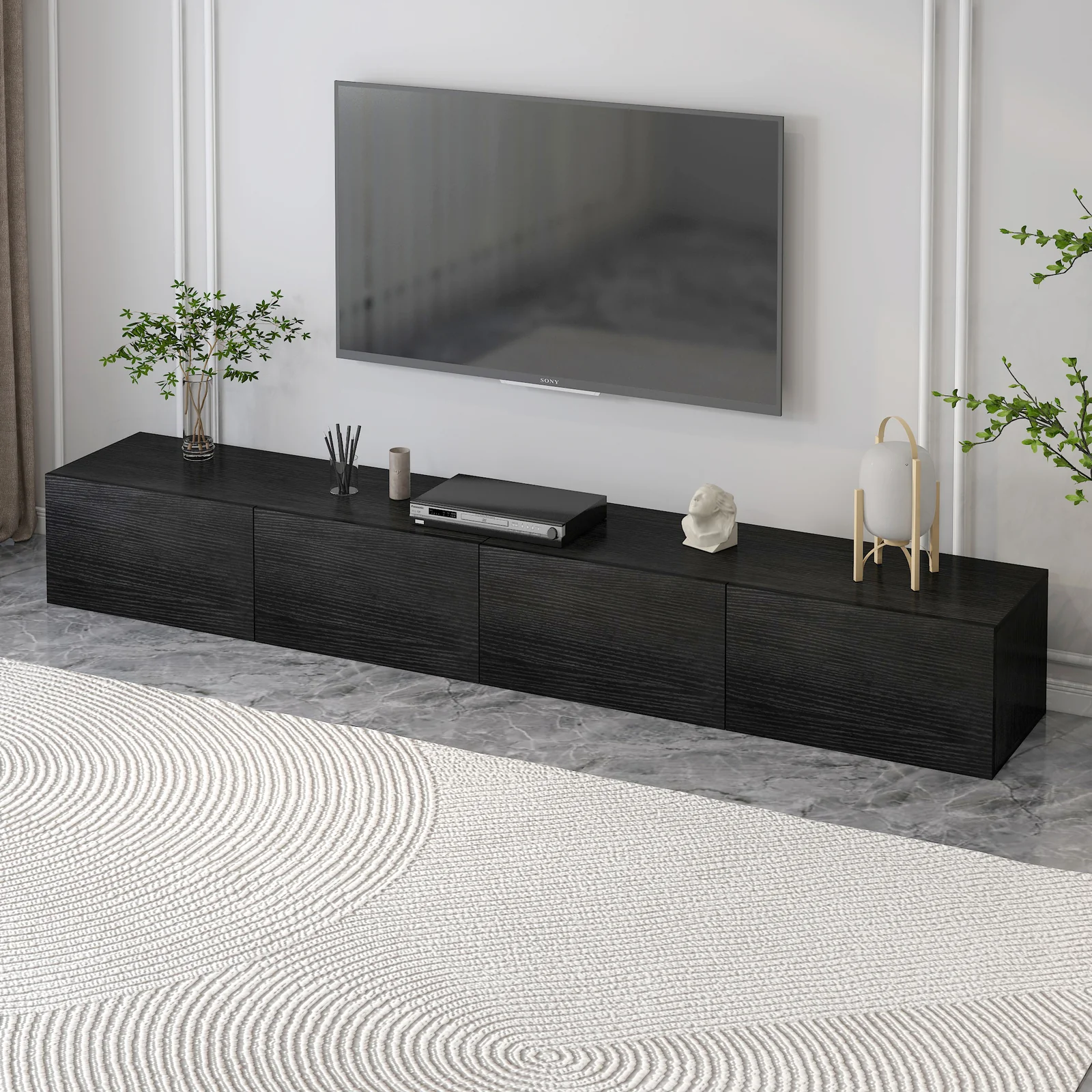 2-Piece Set Lusso Designer Wooden Coffee Table & 2.4m TV Cabinet (Black) - Image 7