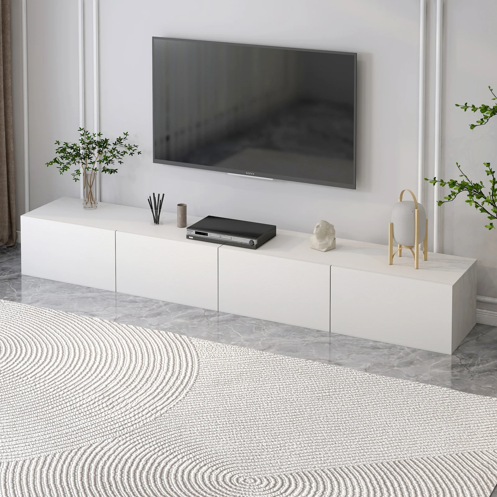 2-Piece Set Lusso Designer Wooden Coffee Table & 2.4m TV Cabinet (White) - Image 9