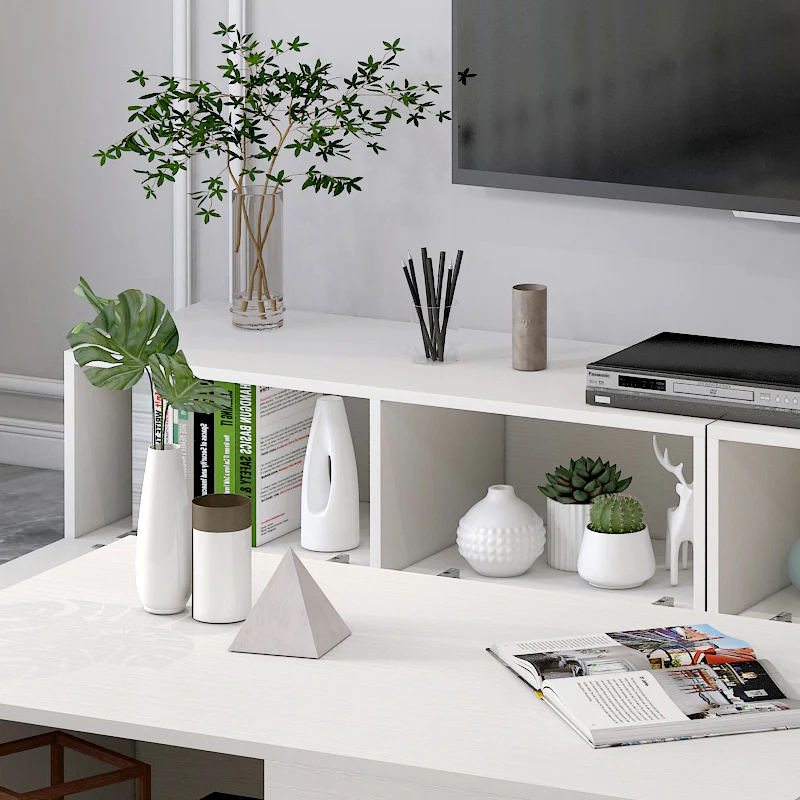 2-Piece Set Lusso Designer Wooden Coffee Table & 2m TV Cabinet (White) - Image 4