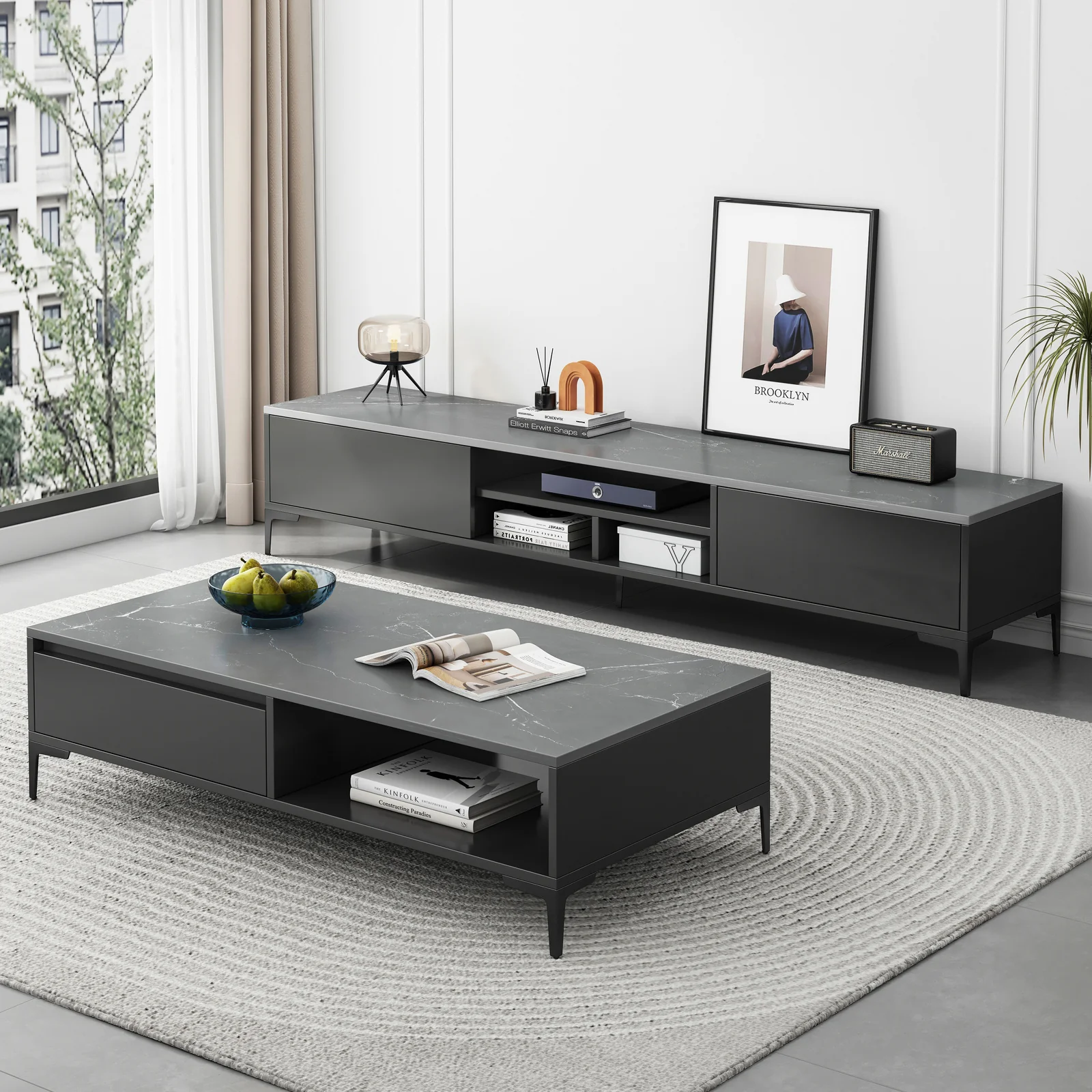 2-Piece Set Minimalist Coffee Table & TV Cabinet - Image 15