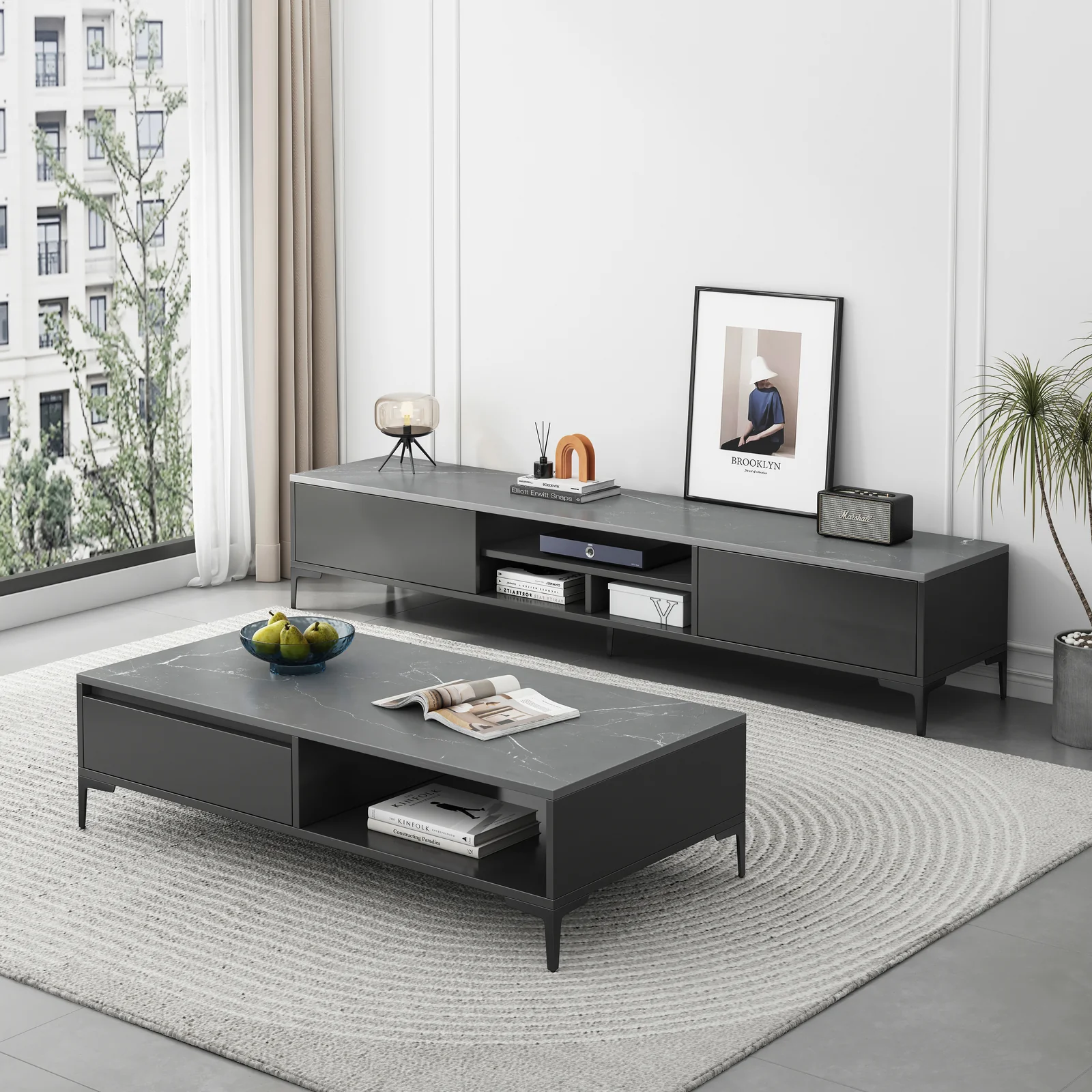 2-Piece Set Minimalist Coffee Table & TV Cabinet - Image 6