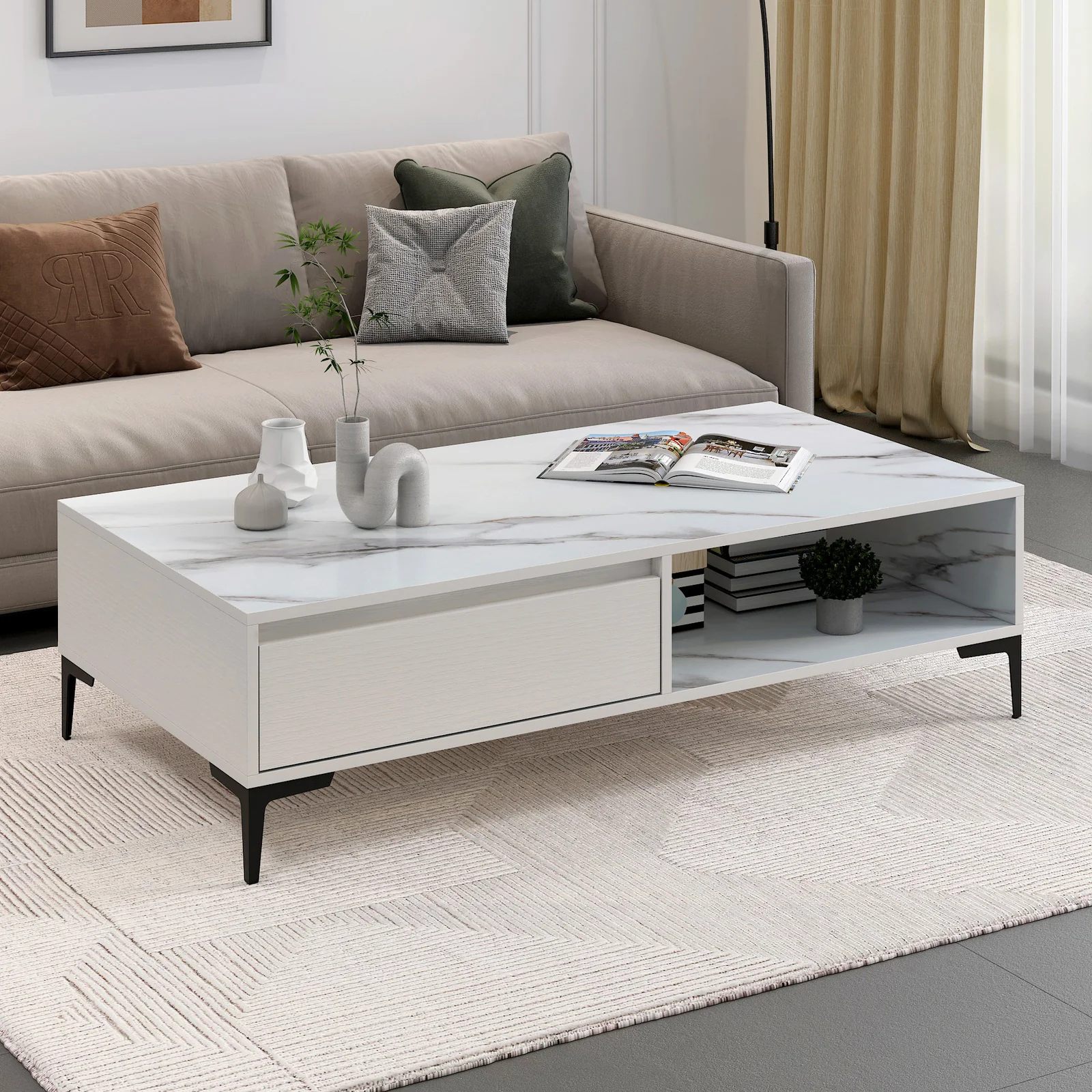 2-Piece Set Minimalist Large Coffee Table & 2m TV Cabinet - Image 4