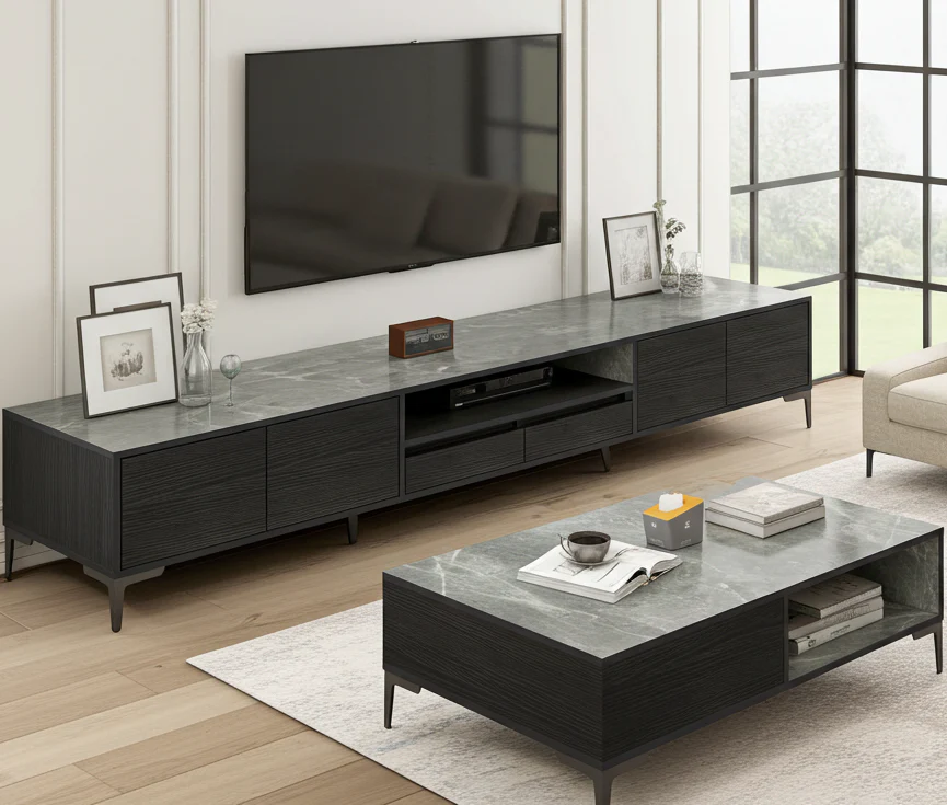 2-Piece Set Minimalist Large Coffee Table & 2m TV Cabinet - Image 3