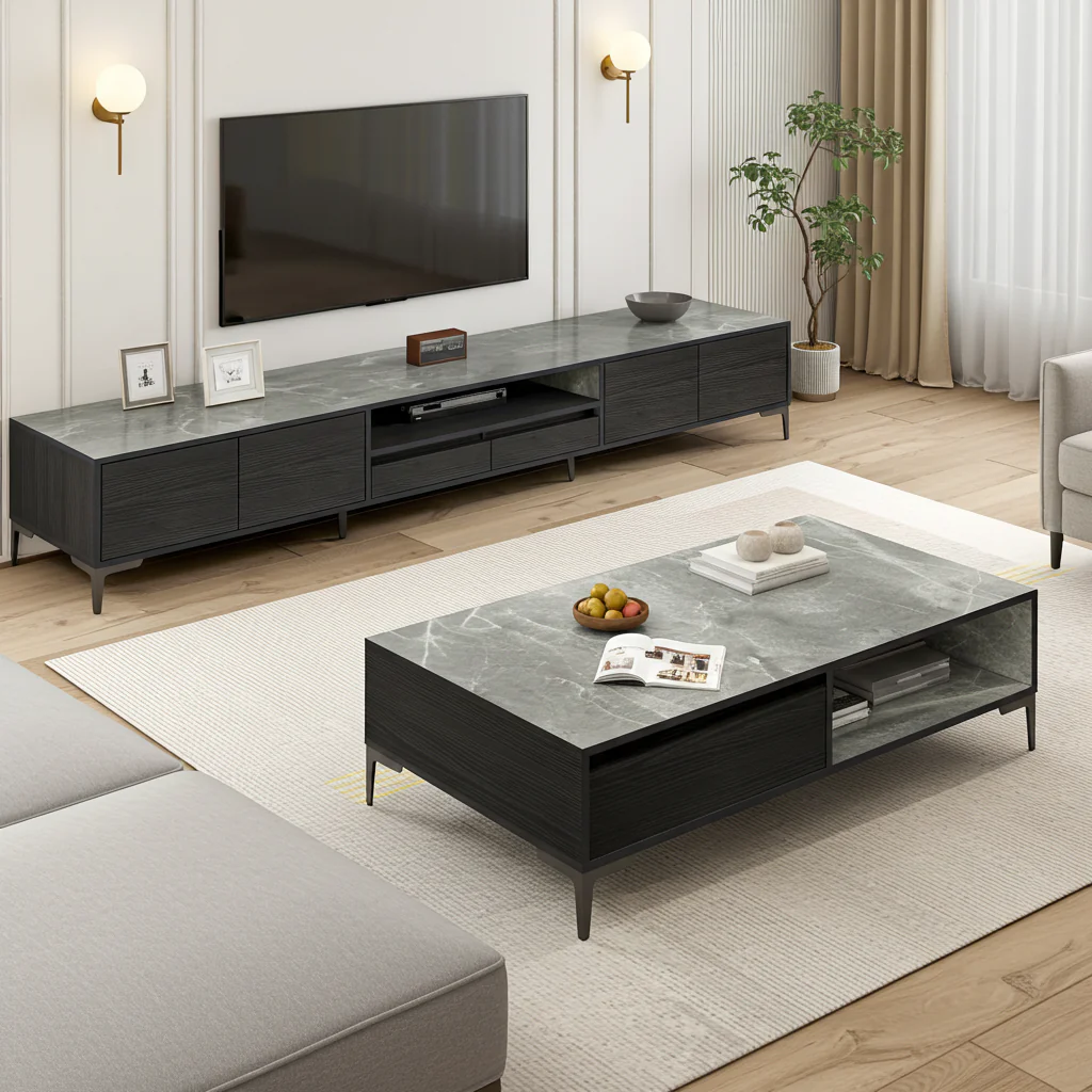 2-Piece Set Minimalist Large Coffee Table & 2m TV Cabinet - Image 6