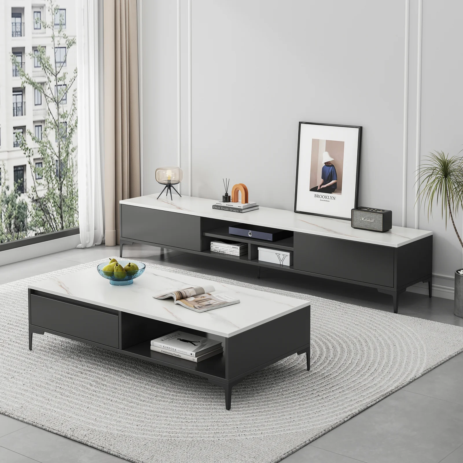 2-Piece Set Minimalist Large Coffee Table & TV Cabinet - Image 13