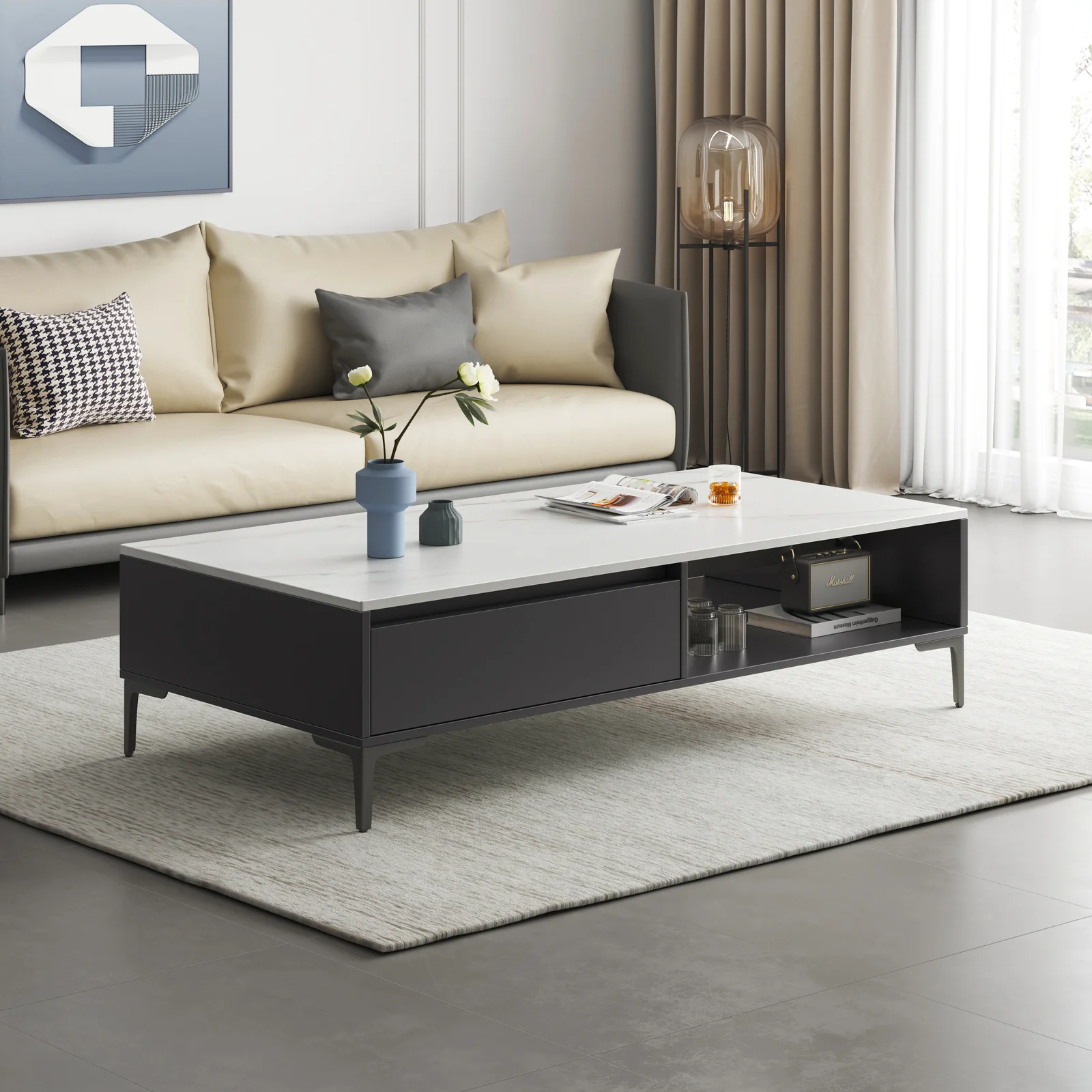 2-Piece Set Minimalist Large Coffee Table & TV Cabinet - Image 4