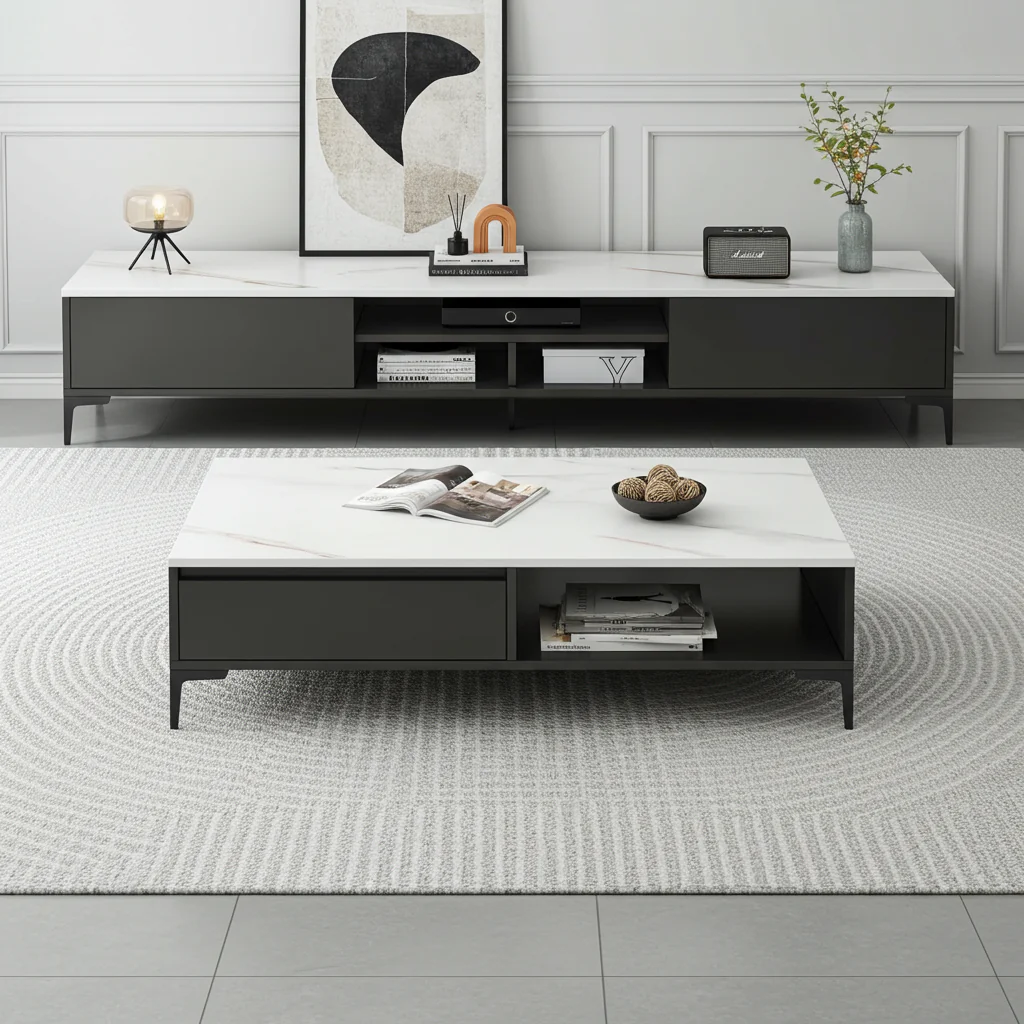 2-Piece Set Minimalist Large Coffee Table & TV Cabinet - Image 7
