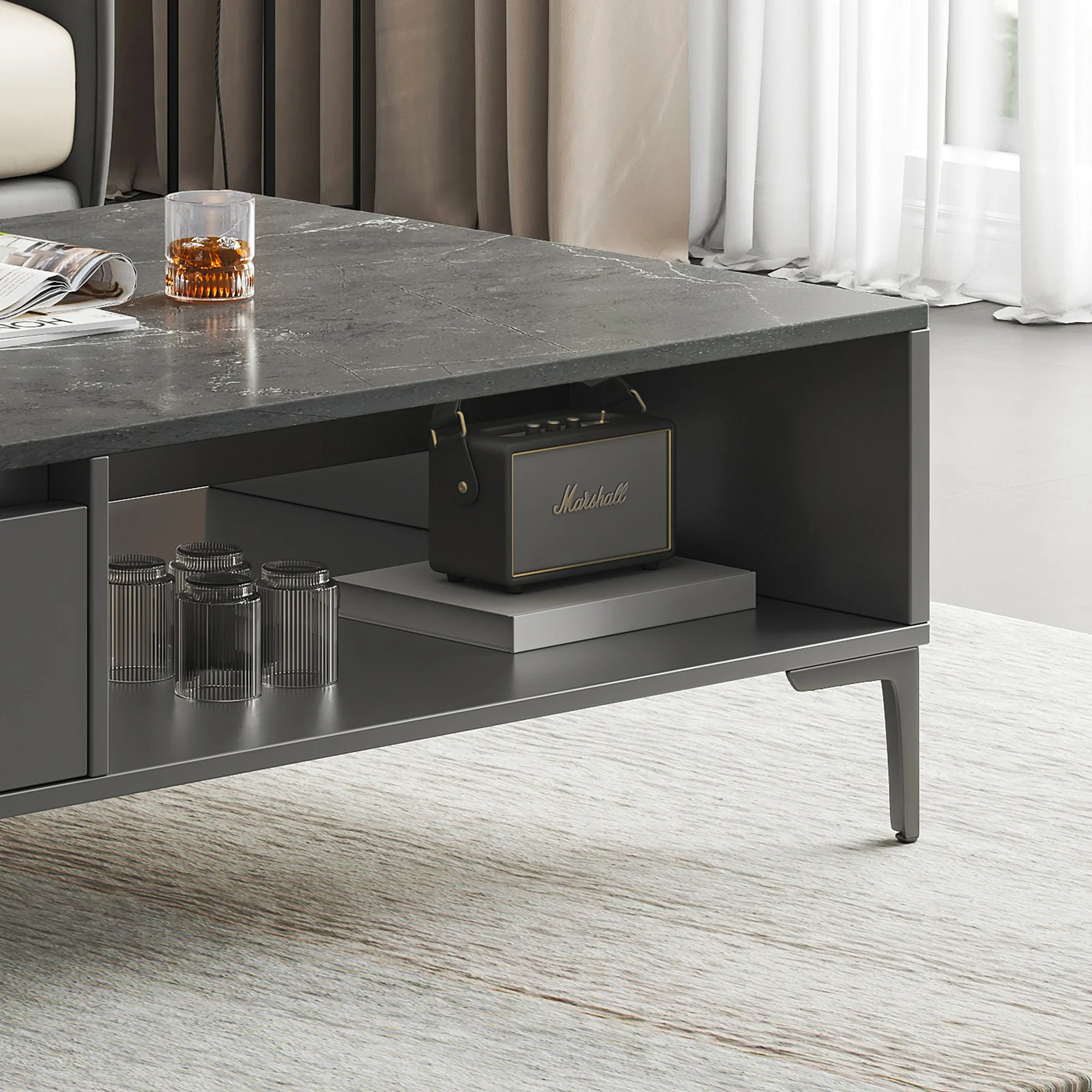 2-Piece Set Minimalist Large Coffee Table & TV Cabinet - Image 9