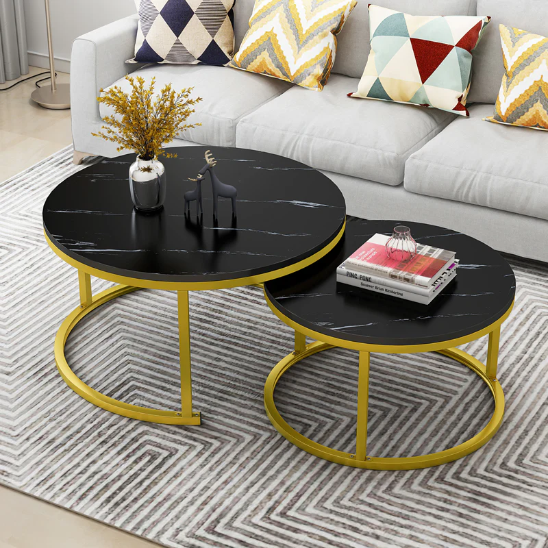 2-Piece Set Synergy Luxury Marble Look Coffee Table & TV Cabinet (Black) - Image 5