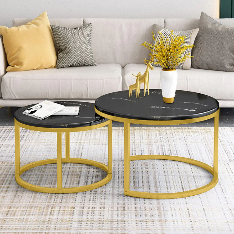 2-Piece Set Synergy Luxury Marble Look Coffee Table & TV Cabinet (Black) - Image 8
