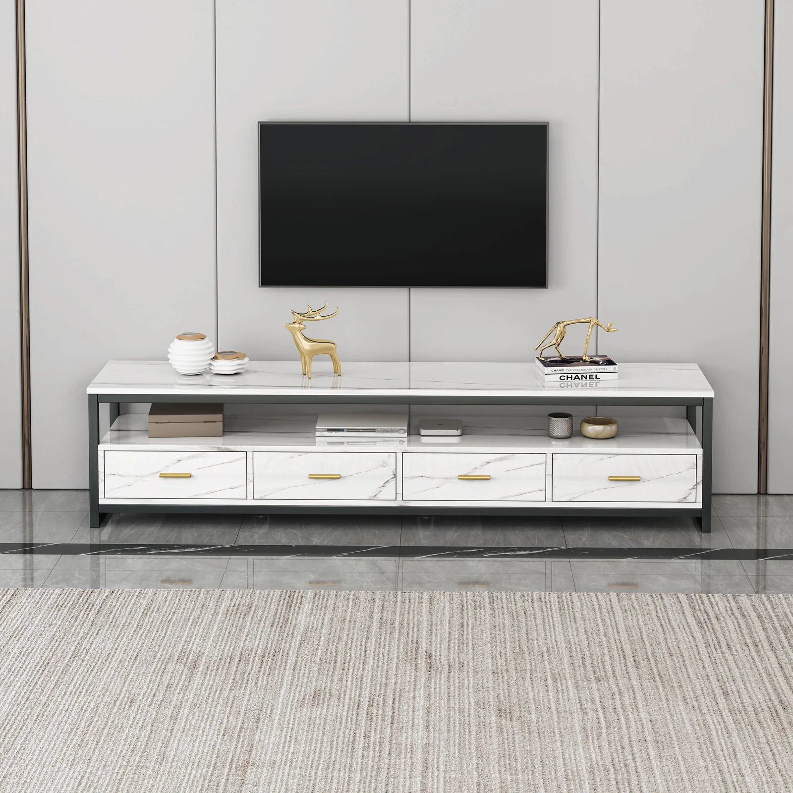 2-Piece Set Synergy Luxury Marble Look Coffee Table & TV Cabinet (White) - Image 10