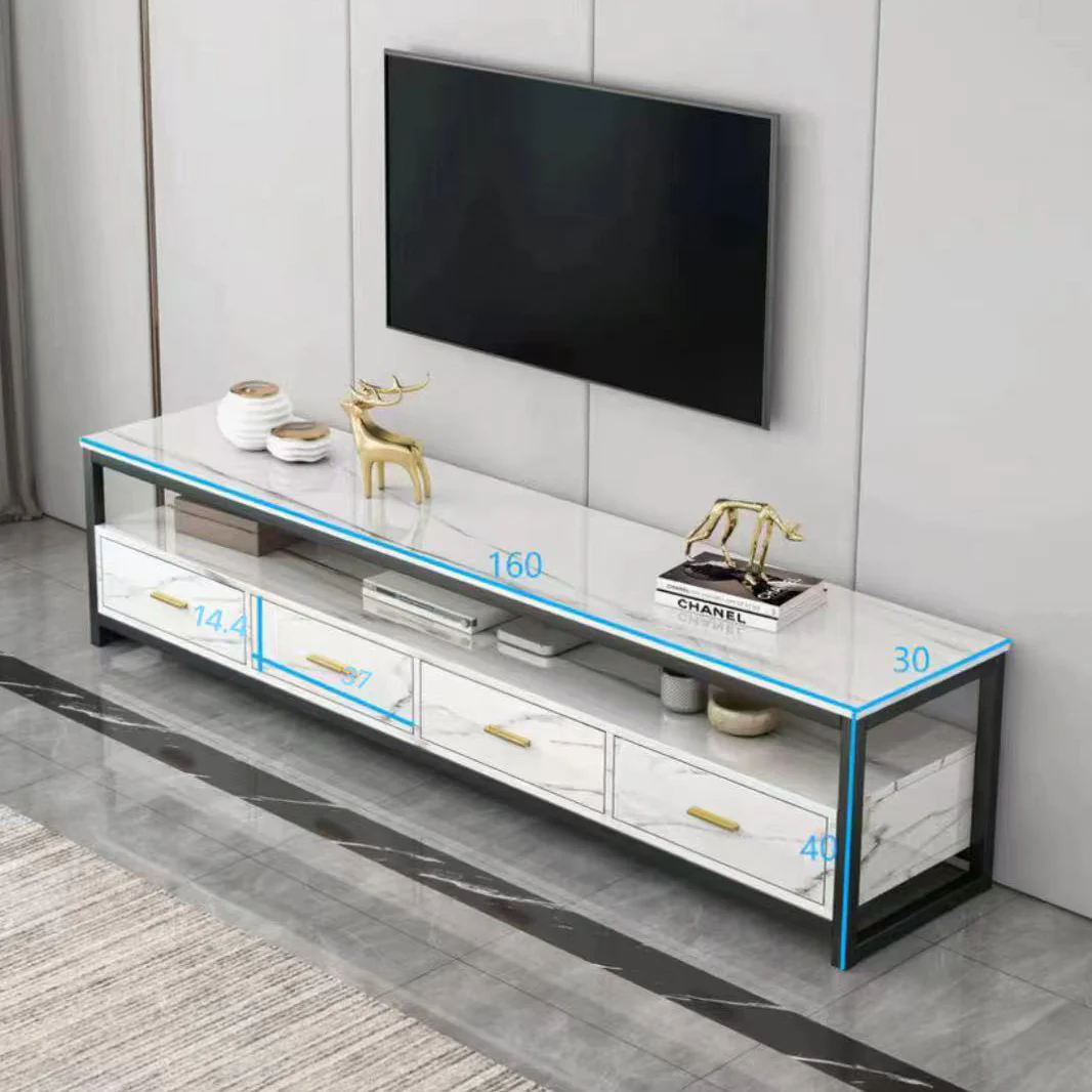 2-Piece Set Synergy Luxury Marble Look Coffee Table & TV Cabinet (White) - Image 12