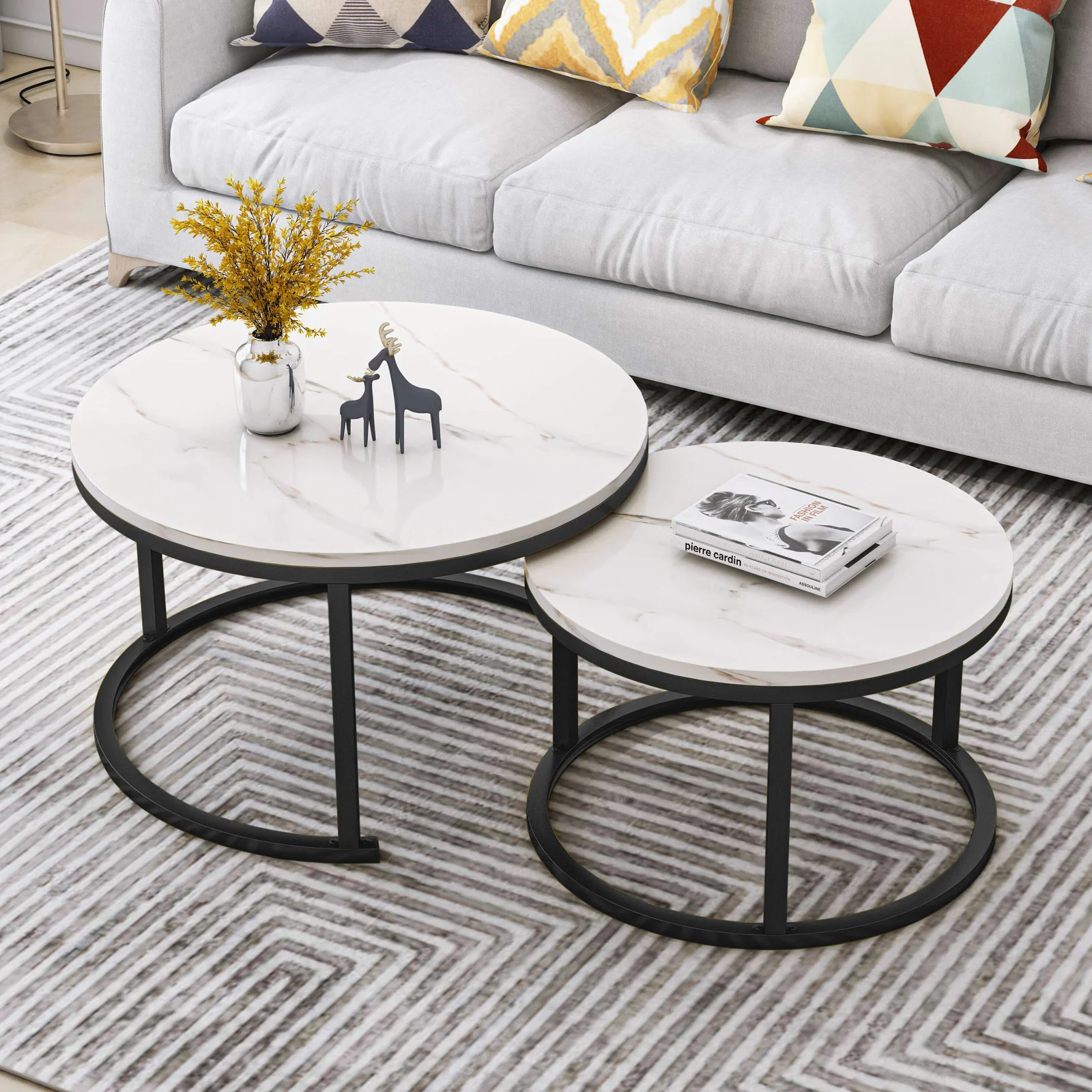 2-Piece Set Synergy Luxury Marble Look Coffee Table & TV Cabinet (White) - Image 4