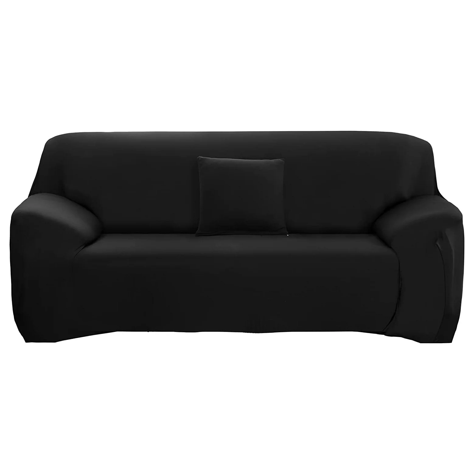 2-Seater Sofa Cover Stretch Set: Lounge Couch & Cushion Protector (Black) - Image 15