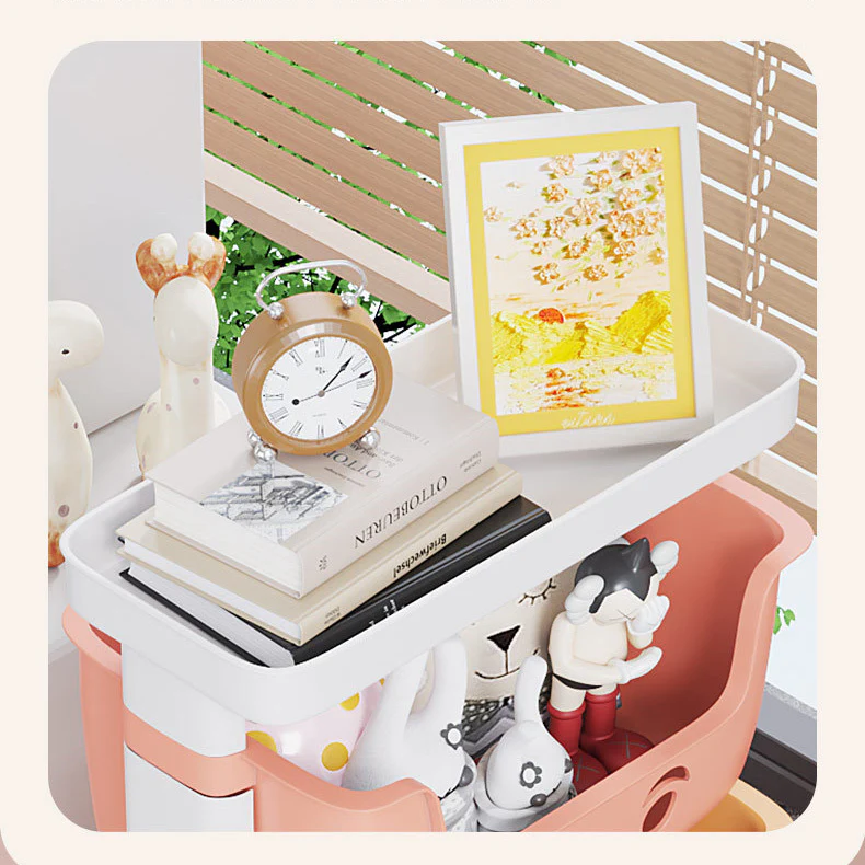 2-Tier Adorable Toy Shelf Organiser Trolley Storage Baskets with Wheels - Image 7