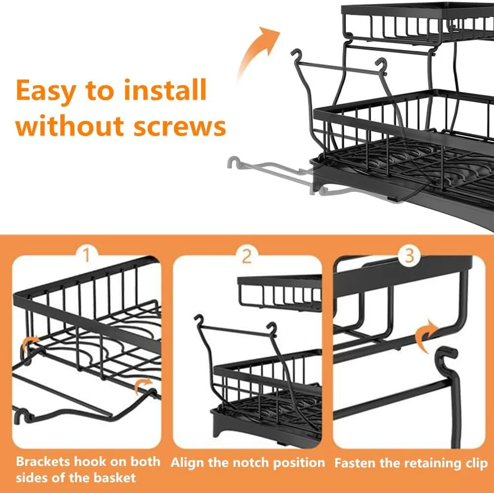 2-Tier Dish Drying Rack Kitchen Drainer Organizer with Cutlery Holder (Black) - Image 13