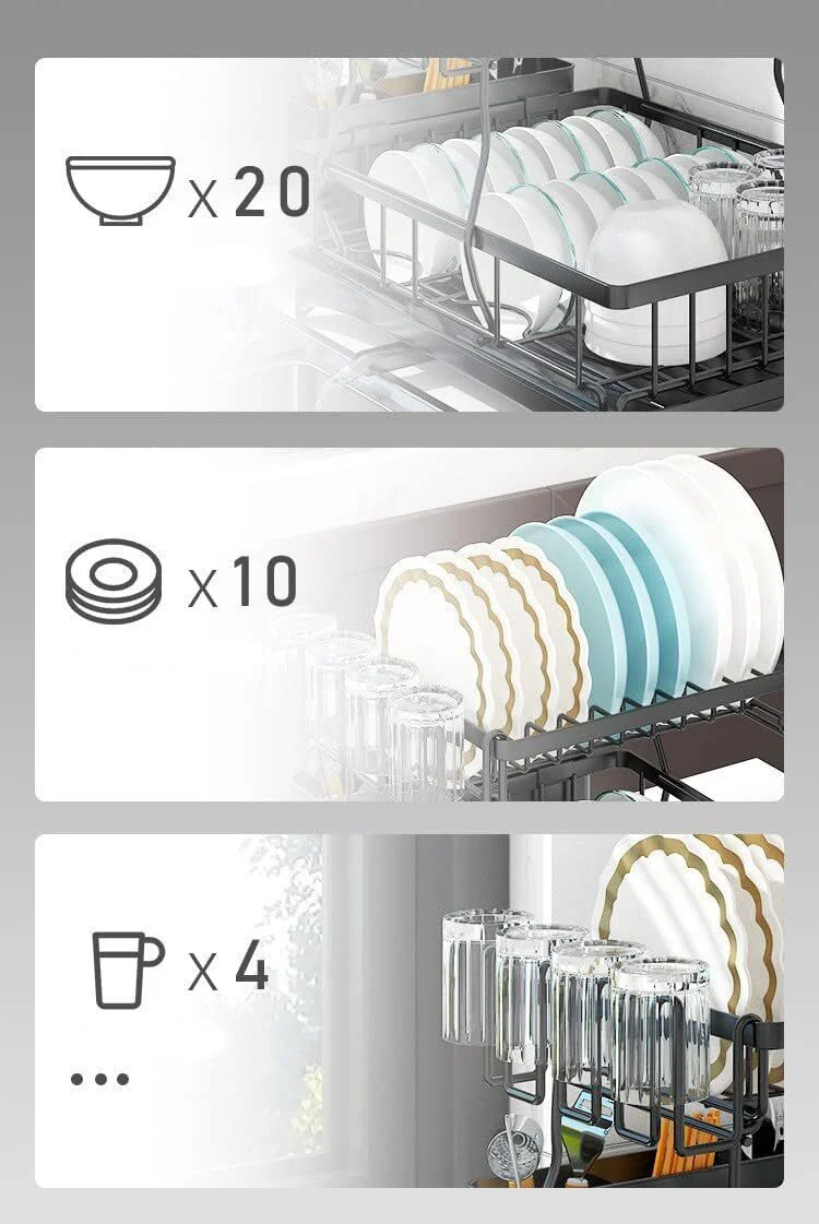2-Tier Dish Drying Rack Kitchen Drainer Organizer with Cutlery Holder (White) - Image 6