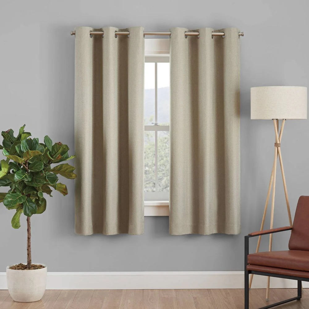 2 X Blackout 3 Layers Eyelet Curtain Drapes - Beige - Image 11