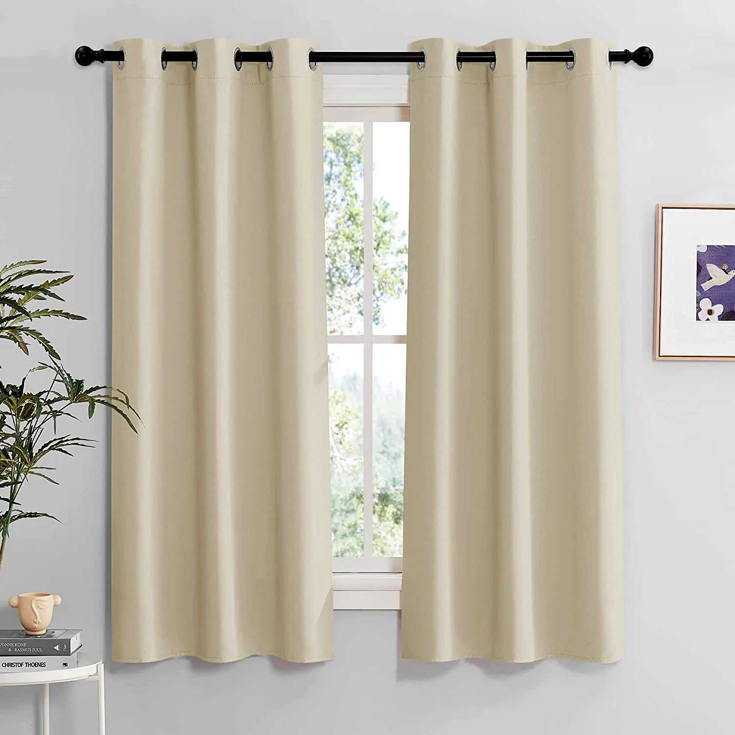 2 X Blackout 3 Layers Eyelet Curtain Drapes - Beige - Image 13