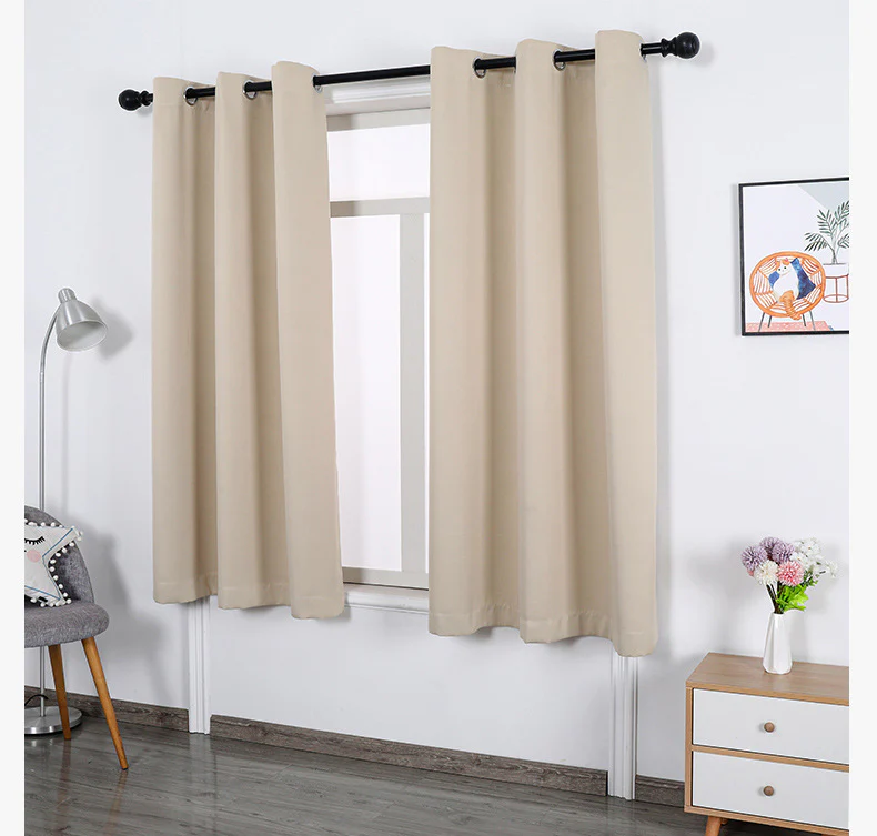 2 X Blackout 3 Layers Eyelet Curtain Drapes - Beige - Image 3