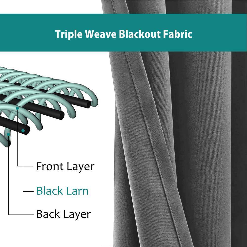 2 X Blackout 3 Layers Eyelet Curtain Drapes - Grey - Image 5