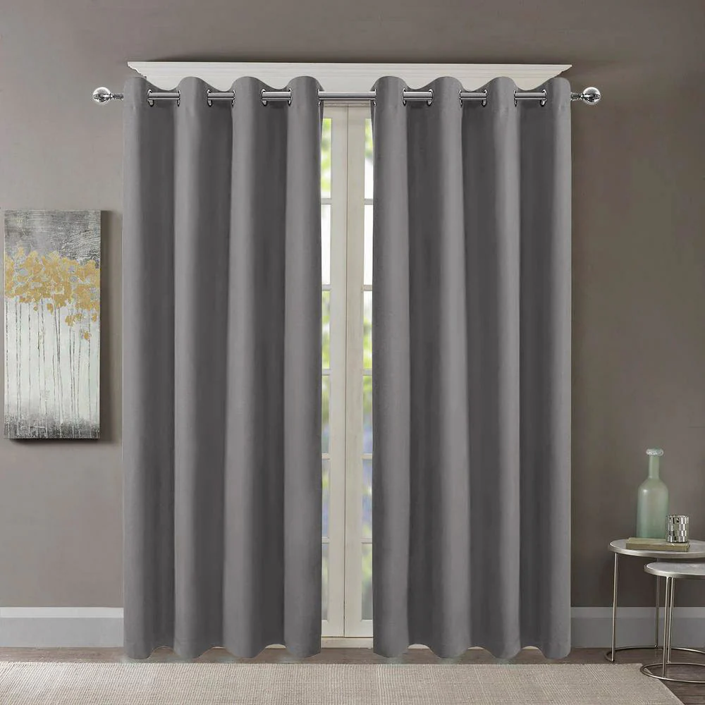 2 X Blackout 3 Layers Eyelet Curtain Drapes - Grey - Image 7